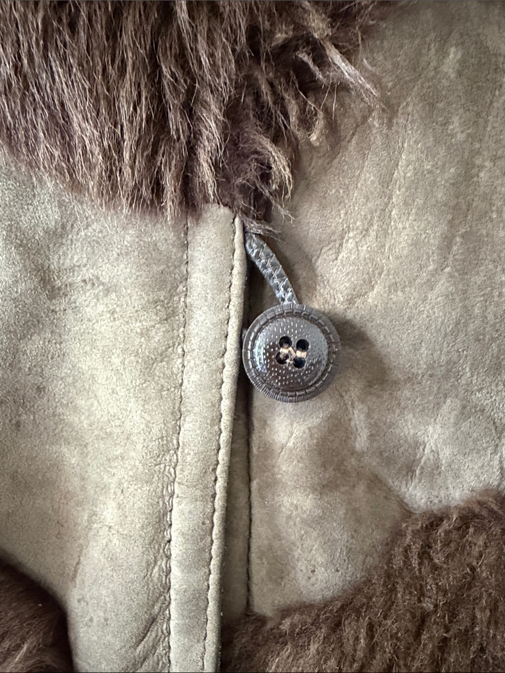 Brown Suede and Shearling Vest with Fur Trim, Vintage - Picture 4 of 12